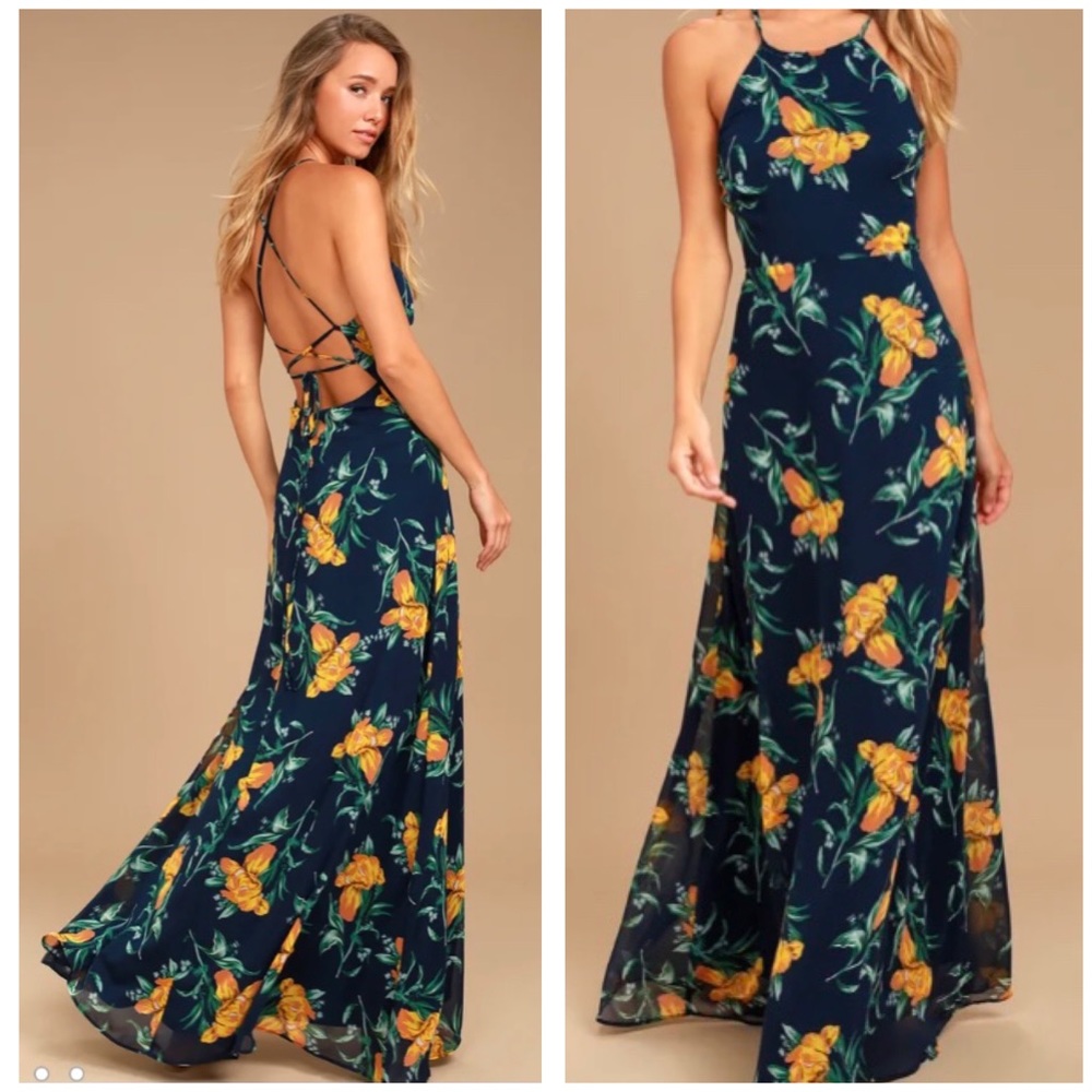 Lulu’s Adventure Seeker Navy Yellow Floral Maxi